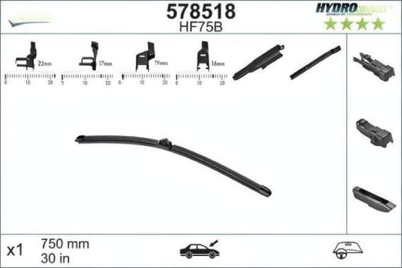 Перо за плоски чистачки Valeo за Citroën C4 Picasso, Ford Galaxy / S-Max / Transit Connect / Courier