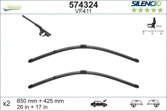 Плоски предни чистачки Valeo — Комплект за лява и дясна страна за Ford Focus, Peugeot 207