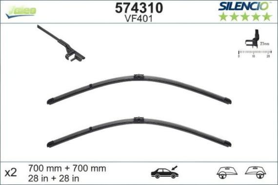 Плоски предни чистачки Valeo — Комплект за лява и дясна страна за Ford, Seat, Volkswagen