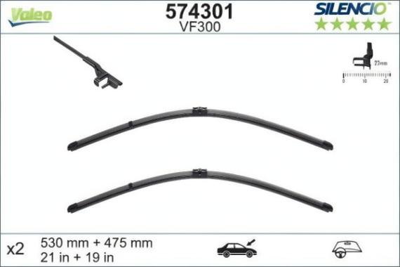 Плоски предни чистачки Valeo — Комплект за лява и дясна страна за Mazda 3, Volkswagen Bora / Golf / Polo